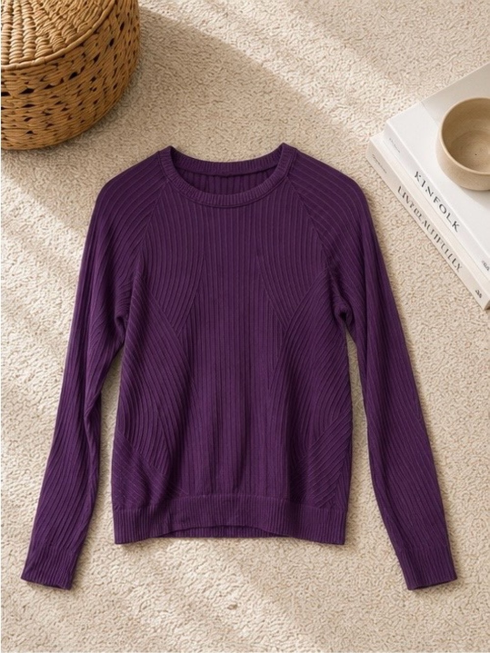 Lululemon Ribbed Long Sleeve Top Purple Thumbhole Seamless Size M/L
